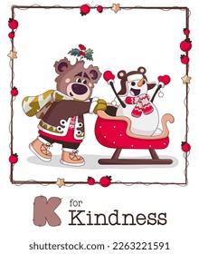 Christmas vector Alphabet. Letter K - Kindness