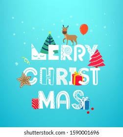 Christmas vector artistic greeting card concept. Vector banner with different holiday accesories