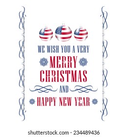 Christmas vector background in american style with bauble/design for your postcard, greeting card and happy holiday/vector illustration