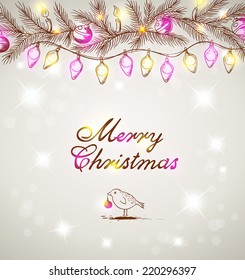 Christmas vector background with bird and decorations