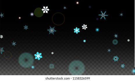 Christmas  Vector Background with Blue Falling Snowflakes Isolated on Transparent Background. Realistic Snow Sparkle Pattern. Snowfall Overlay Print. Winter Sky. Design for  Banner.