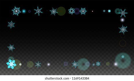 Christmas  Vector Background with Blue Falling Snowflakes Isolated on Transparent Background. Magic Snow Sparkle Pattern. Snowfall Overlay Print. Winter Sky. Design for  Poster.