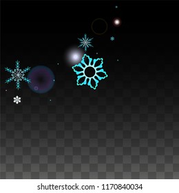 Christmas  Vector Background with Blue Falling Snowflakes Isolated on Transparent Background. Miracle Snow Sparkle Pattern. Snowfall Overlay Print. Winter Sky. Design for  Christmas Sale.