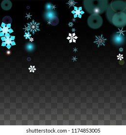 Christmas  Vector Background with Blue Falling Snowflakes Isolated on Transparent Background. Miracle Snow Sparkle Pattern. Snowfall Overlay Print. Winter Sky. Design for  Party Invitation.