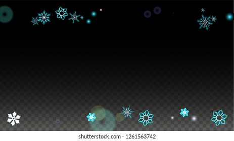 Christmas  Vector Background with Blue Falling Snowflakes Isolated on Transparent Background. Magic Snow Sparkle Pattern. Snowfall Overlay Print. Winter Sky. Design for  Banner.