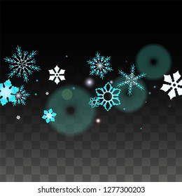 Christmas  Vector Background with Blue Falling Snowflakes Isolated on Transparent Background. Elegance Snow Sparkle Pattern. Snowfall Overlay Print. Winter Sky. Design for  Poster.