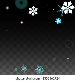 Christmas  Vector Background with Blue Falling Snowflakes Isolated on Transparent Background. Luxury Snow Sparkle Pattern. Snowfall Overlay Print. Winter Sky. Design for  Party Invitation.