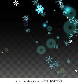 Christmas  Vector Background with Blue Falling Snowflakes Isolated on Transparent Background. Glitter Snow Sparkle Pattern. Snowfall Overlay Print. Winter Sky. Design for  Party Invitation.