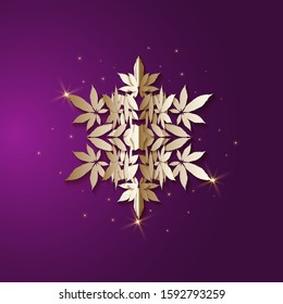 Christmas Vector Background with cannabis Christmas  3D Snowflake