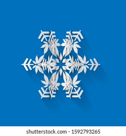 Christmas Vector Background with cannabis Christmas  3D Snowflake