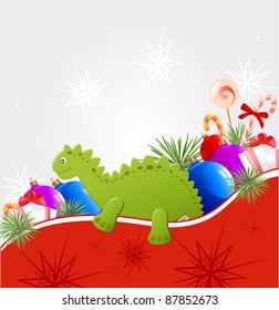  Christmas vector  background with decorations and toy dragon