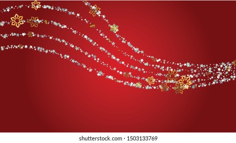 Christmas  Vector Background with Falling Glitter Snowflakes and Stars. Isolated on Transparent. Miracle Snow Sparkle Pattern. Snowfall Overlay Print. Winter Sky. Design for Cover.