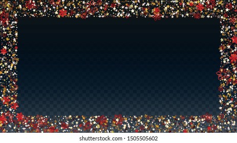 Christmas  Vector Background with Falling Glitter Snowflakes and Stars. Isolated on Transparent. Miracle Snow Sparkle Pattern. Snowfall Overlay Print. Winter Sky. Design for Sale.