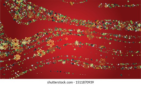 Christmas  Vector Background with Falling Glitter Snowflakes and Stars. Isolated on Transparent. Glamour Snow Sparkle Pattern. Snowfall Overlay Print. Winter Sky. Design for Sale.