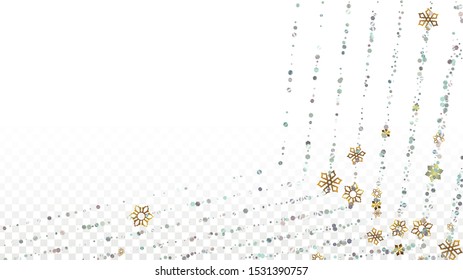 Christmas  Vector Background with Falling Glitter Snowflakes and Stars. Isolated on Transparent. Elegance Snow Confetti Pattern. Glitter Overlay Print. Winter Sky. Design for Banner.