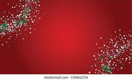 Weihnachtsvektorhintergrund mit Fallenden Schneeflocken und Sternen. Einzeln auf Transparent. Realistisches Schnee-Konfetti-Muster. Glitter Overlay Print. Winter Sky. Design für Party-Einladung.