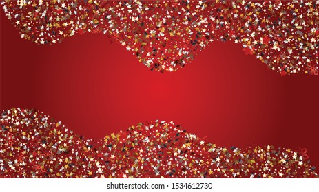 Christmas  Vector Background with Falling Glitter Snowflakes and Stars. Isolated on Transparent. Party Snow Twinkly Pattern. Glitter Overlay Print. Winter Party. Design for Print.