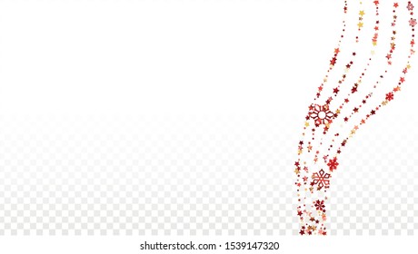Christmas  Vector Background with Falling Glitter Snowflakes and Stars. Isolated on Transparent. Disco Snow Twinkly Pattern. Glitter Overlay Print. Winter Party. Design for Party Invitation.