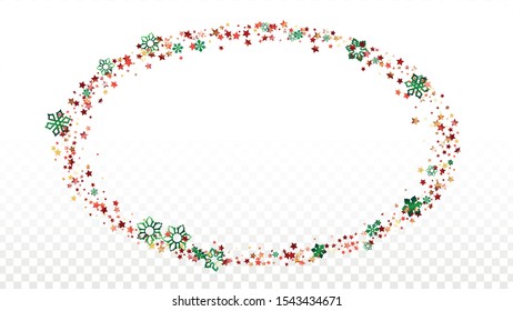 Christmas  Vector Background with Falling Glitter Snowflakes and Stars. Isolated on Transparent. Party Snow Confetti Pattern. Glitter Overlay Print. Winter Sky. Design for Banner.