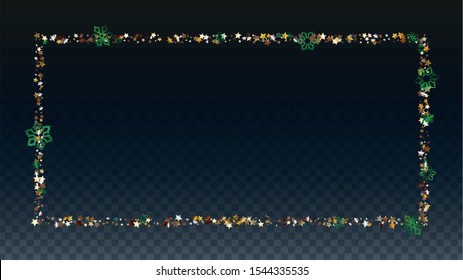 Christmas  Vector Background with Falling Glitter Snowflakes and Stars. Isolated on Transparent. Miracle Snow Confetti Pattern. Glitter Overlay Print. Winter Sky. Design for Sale.