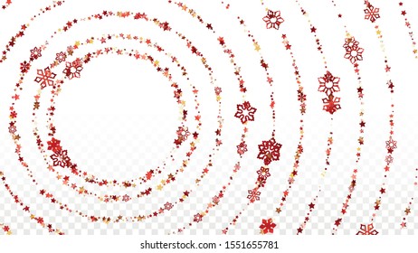 Christmas  Vector Background with Falling Glitter Snowflakes and Stars. Isolated on Transparent. Luxury Snow Confetti Pattern. Glitter Overlay Print. Winter Sky. Design for Print.