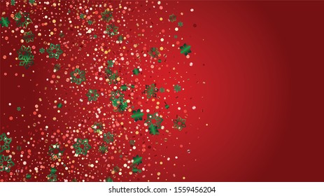 Christmas Vector Background with Falling Glitter Snowflakes and Stars. Isolated on Transparent. Glamour Snow Twinkly Pattern. Glitter Overlay Print. Winter Party. Design for Cover.