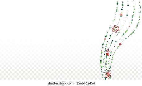 Christmas  Vector Background with Falling Glitter Snowflakes and Stars. Isolated on Transparent. Glitter Snow Twinkly Pattern. Glitter Overlay Print. Winter Party. Design for Party Invitation.