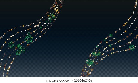Christmas  Vector Background with Falling Glitter Snowflakes and Stars. Isolated on Transparent. Party Snow Sparkle Pattern. Snowfall Overlay Print. Winter Sky. Design for Template.