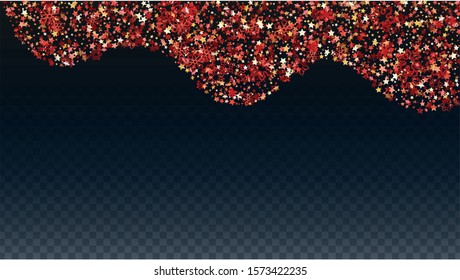 Christmas  Vector Background with Falling Glitter Snowflakes and Stars. Isolated on Transparent. Party Snow Twinkly Pattern. Glitter Overlay Print. Winter Party. Design for Template.