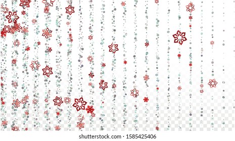 Christmas  Vector Background with Falling Glitter Snowflakes and Stars. Isolated on Transparent. Party Snow Sparkle Pattern. Snowfall Overlay Print. Winter Sky. Design for Party Invitation.