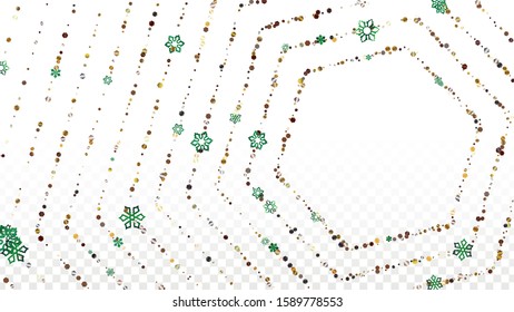 Christmas  Vector Background with Falling Glitter Snowflakes and Stars. Isolated on Transparent. Party Snow Confetti Pattern. Glitter Overlay Print. Winter Sky. Design for Cover.
