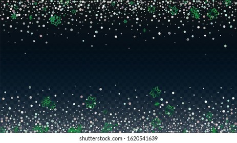 Christmas  Vector Background with Falling Glitter Snowflakes and Stars. Isolated on Transparent. Elegance Snow Sparkle Pattern. Snowfall Overlay Print. Winter Sky. Design for Cover.