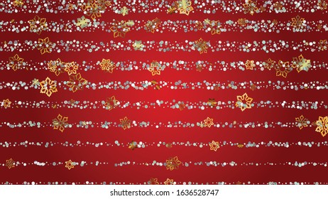 Christmas  Vector Background with Falling Glitter Snowflakes and Stars. Isolated on Transparent. Magic Snow Twinkly Pattern. Glitter Overlay Print. Winter Party. Design for Banner.
