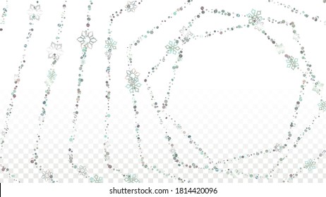 Fondo vectorial de Navidad con copos de nieve y estrellas cada vez más brillantes. Aislado en Transparente. Patrón de Confetti de Nieve brillante. Impresión de superposición de brillo. Cielo invernal. Diseño para Volante.