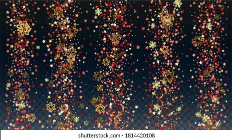 Fondo vectorial de Navidad con copos de nieve y estrellas cada vez más brillantes. Aislado en Transparente. Patrón de espuma de nieve del Festival. Impresión superpuesta de nieve. Cielo invernal. Diseño de afiche.
