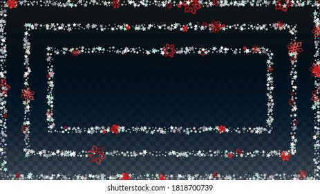 Christmas  Vector Background with Falling Glitter Snowflakes and Stars. Isolated on Transparent. Elegance Snow Confetti Pattern. Glitter Overlay Print. Winter Sky. Design for Web.