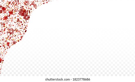 Christmas  Vector Background with Falling Glitter Snowflakes and Stars. Isolated on Transparent. Luxury Snow Confetti Pattern. Glitter Overlay Print. Winter Sky. Design for Web.