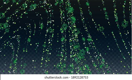 Christmas  Vector Background with Falling Glitter Snowflakes and Stars. Isolated on Transparent. Luxurious Snow Twinkly Pattern. Glitter Overlay Print. Winter Party. Design for Flyer.