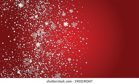 Christmas  Vector Background with Falling Glitter Snowflakes and Stars. Isolated on Transparent. Party Snow Confetti Pattern. Glitter Overlay Print. Winter Sky. Design for Advertisement.