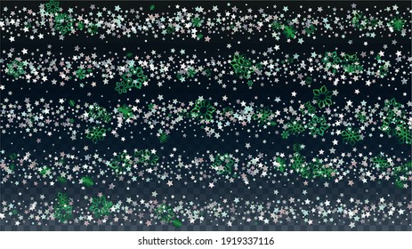 Christmas  Vector Background with Falling Glitter Snowflakes and Stars. Isolated on Transparent. Luxurious Snow Confetti Pattern. Glitter Overlay Print. Winter Sky. Design for Sale.