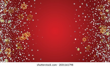Christmas  Vector Background with Falling Glitter Snowflakes and Stars. Isolated on Transparent. Glitter Snow Sparkle Pattern. Snowfall Overlay Print. Winter Sky. Design for Print.
