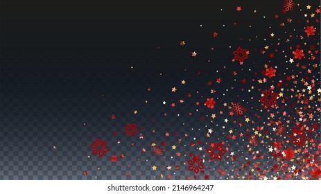 Christmas  Vector Background with Falling Glitter Snowflakes and Stars. Isolated on Transparent. Glitter Snow Confetti Pattern. Glitter Overlay Print. Winter Sky. Design for Advertisement.