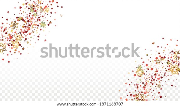 Christmas 
Vector Background with Falling Glitter Snowflakes and Stars.
Isolated on Transparent. Magic Snow Sparkle Pattern. Snowfall
Overlay Print. Winter Sky. Design for
Banner.