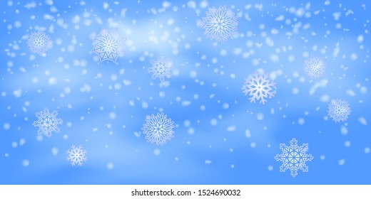 Christmas vector background. Falling Christmas Shining white transparent beautiful snow. Winter xmas decoration illustration. Snowflakes, snowfall.
