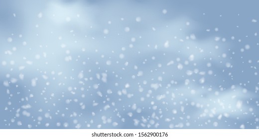 Christmas vector background. Falling Christmas Shining white transparent beautiful snow. Happy new year decoration. Snowflakes, snowfall.