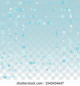 Christmas Vector Background with Falling Snowflakes  Isolated on Transparent Background. Luxury Snow Sparkle Pattern. Snowfall Overlay Print. Winter Sky. Realistic Snow. Happy Christmas, New Year.