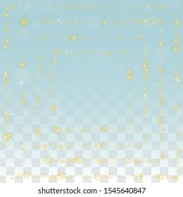 Christmas Vector Background with Falling Snowflakes  Isolated on Transparent Background. Elegance Snow Sparkle Pattern. Snowfall Overlay Print. Winter Sky. Realistic Snow. Happy Christmas, New Year.