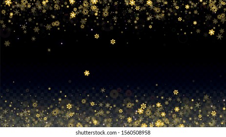 Christmas Vector Background with Falling Snowflakes  Isolated on Transparent Background. Glitter Snow Sparkle Pattern. Snowfall Overlay Print. Winter Sky. Realistic Snow. Happy Christmas, New Year.