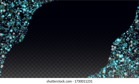 Christmas Vector Background with Falling Snowflakes  Isolated on Transparent Background. Fantasy Design for Party Invitation, Banner, Sale, Poster. Realistic Snow. Happy Christmas, New Year.