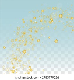 Christmas Vector Background with Falling Snowflakes  Isolated on Transparent Background. Elegance Snow Sparkle Pattern. Snowfall Overlay Print. Winter Sky. Realistic Snow. Happy Christmas, New Year.
